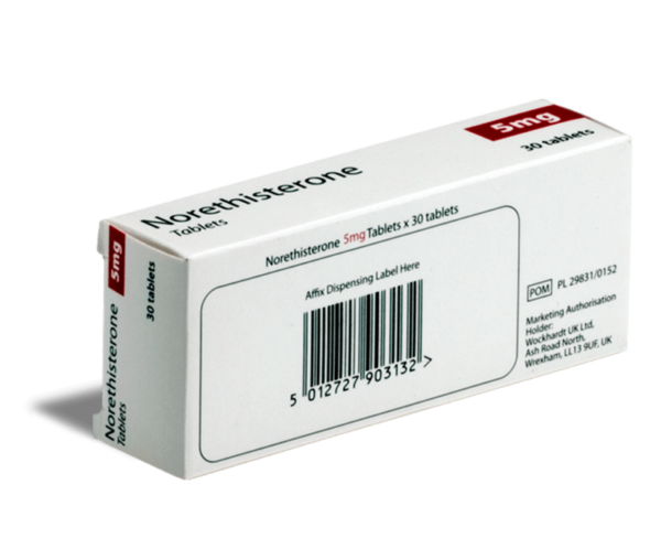 Norethisterone 5 mg achterkant verpakking